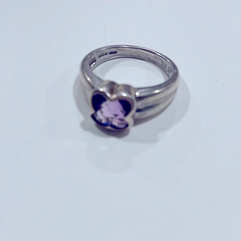 Amethyst and Silver flower Shaped Checkerboard Cut Vintage SZ 8